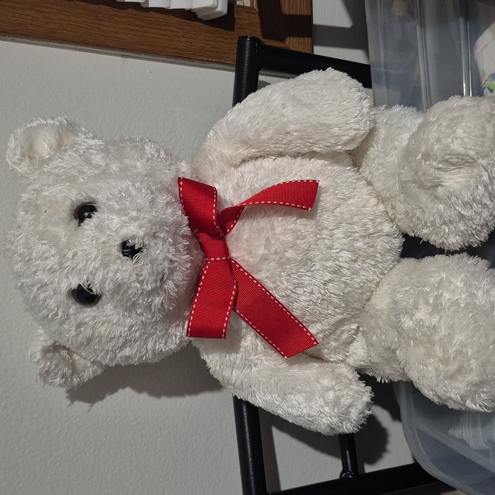 Kids Preferred Plush Snow Bear White Teddy red bow 15"